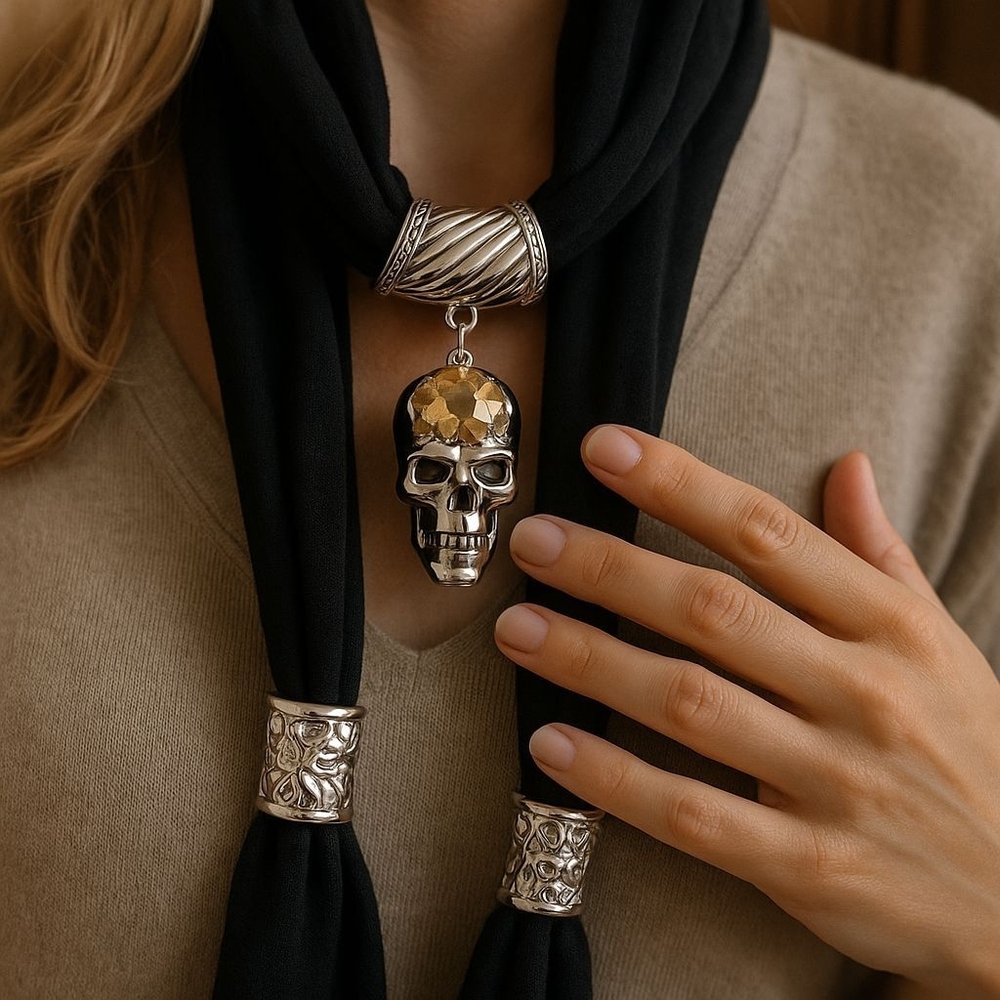 💗 Nwt Bling SKULL Jewelry Black Scarf